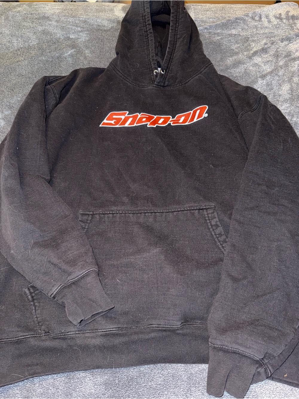 Snap-on Black Hoodie with Red Logo